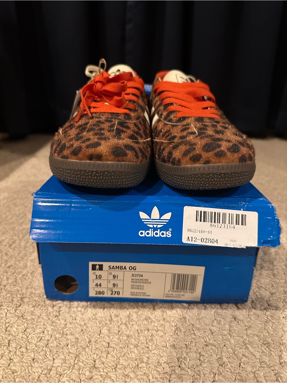 adidas Samba OG Leopard Print Sneakers with Orange Laces